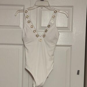 MICHAEL Michael Kors White Bodysuit with Gold Accents